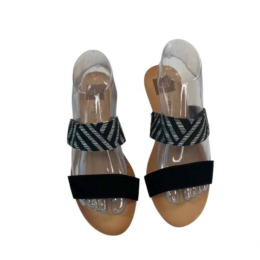 Dolce Vita Aztec Tribal Southwestern Black White Slip On Wedge Sandals SZ 8.5